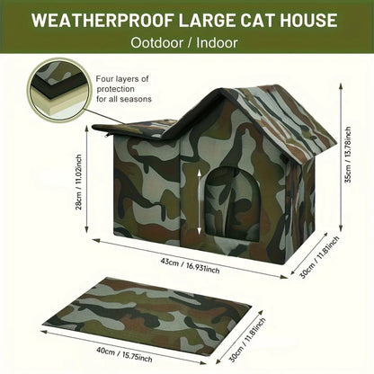 Oxford Cloth Cat House - Weatherproof Pet Cave Bed For Indoor Outdoor