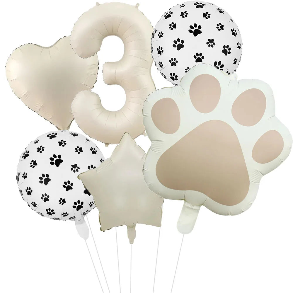 Animal Paw Party Balloons Set - 6 Piece Aluminum Foil Birthday Decor