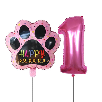 Dog Birthday Party Balloons Set - 30 Inch Paw Print Aluminum Foil