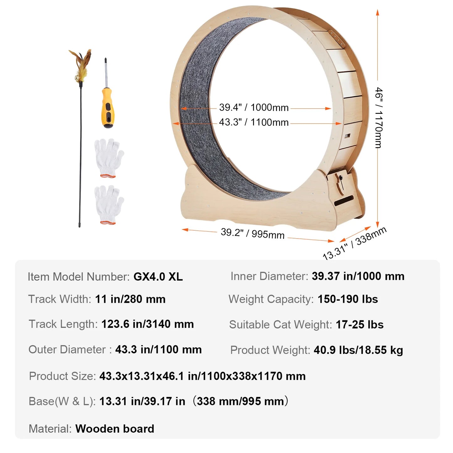 SucceBuy Wooden Cat Exercise Wheel Large Indoor Cat Treadmill
