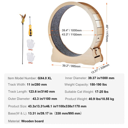 SucceBuy Wooden Cat Exercise Wheel Large Indoor Cat Treadmill
