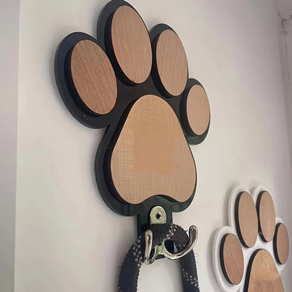 Paw Print Wooden Dog Leash Hanger Wall Hook for Pet Accessories