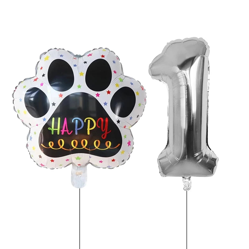 Dog Birthday Party Balloons Set - 30 Inch Paw Print Aluminum Foil
