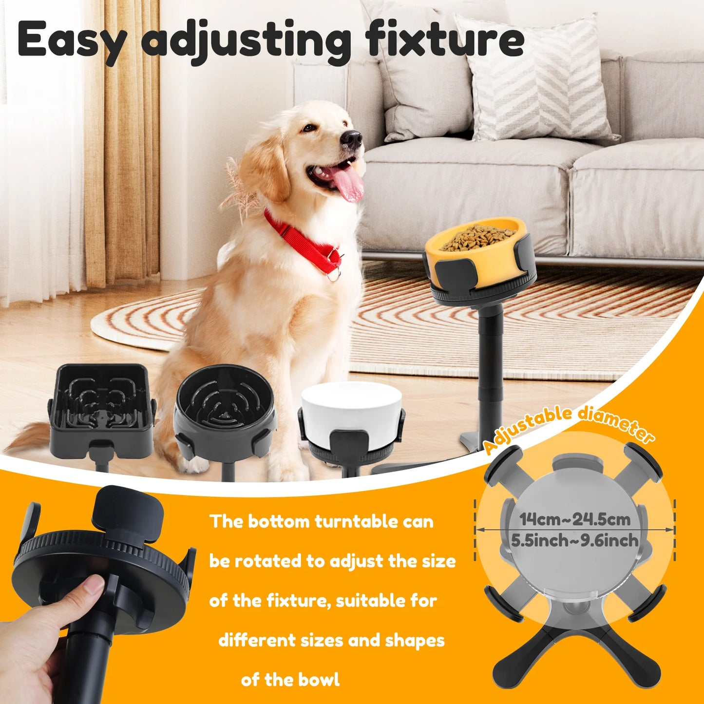 Adjustable Dog Bowl Stand With Stainless Steel Bowl Non Slip Design