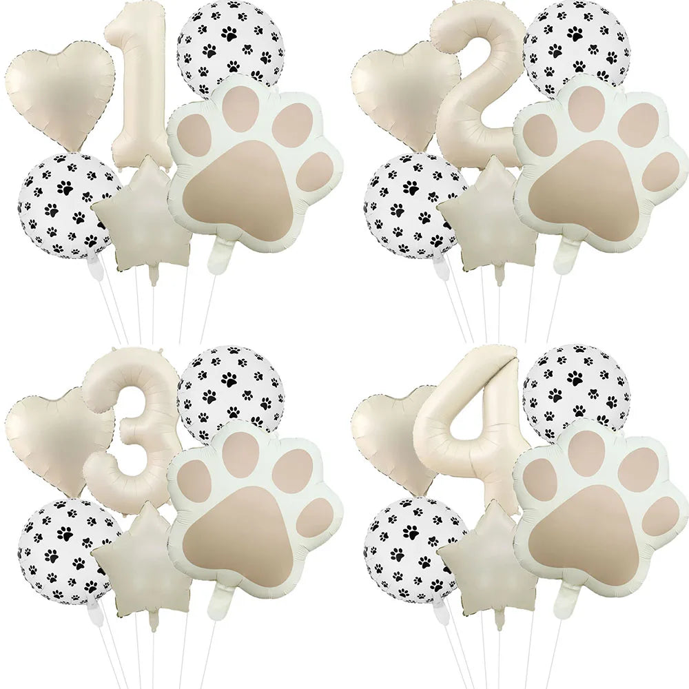 Animal Paw Party Balloons Set - 6 Piece Aluminum Foil Birthday Decor