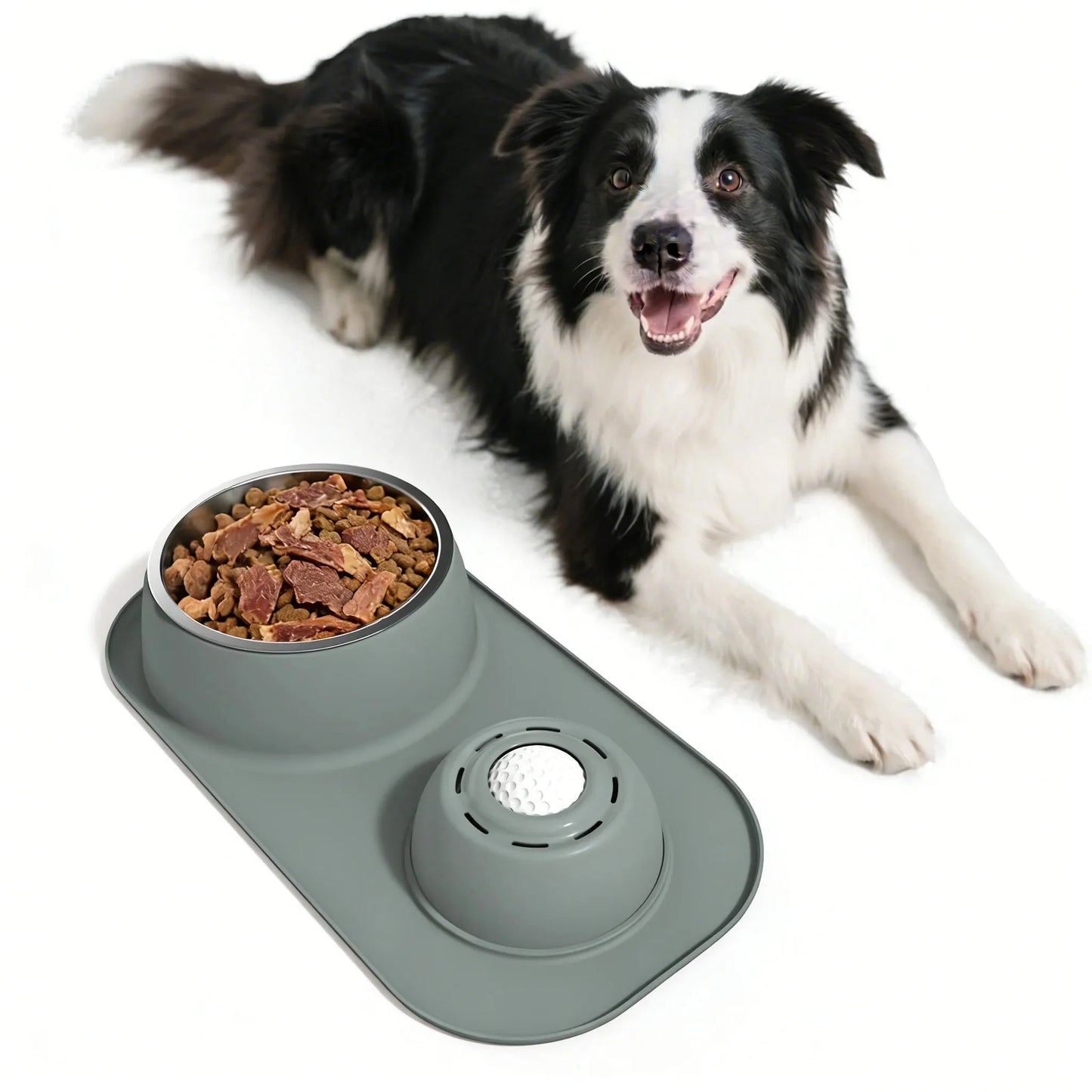 2-in-1 Stainless Steel Double Dog Food Bowls Set With Non-Slip Mat