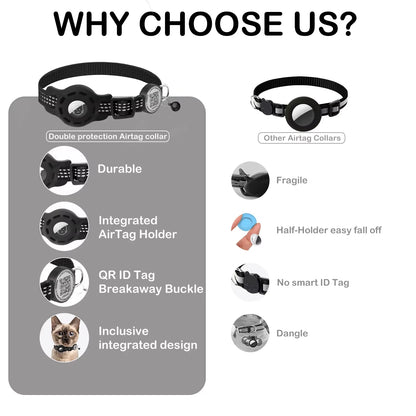 Cat GPS Collar With QR Code Tag And Airtag Case Reflective Breakaway