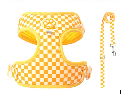 Plaid Dog Harness and Leash Set - Adjustable Pet Walking Kit