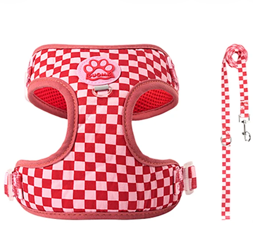 Plaid Dog Harness and Leash Set - Adjustable Pet Walking Kit