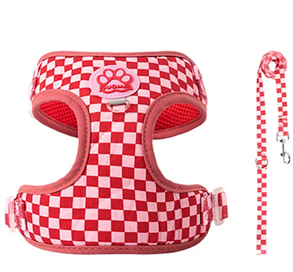 Plaid Dog Harness and Leash Set - Adjustable Pet Walking Kit