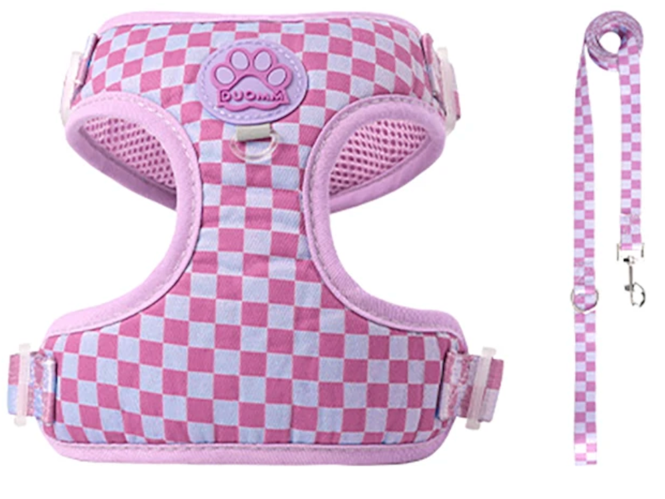 Plaid Dog Harness and Leash Set - Adjustable Pet Walking Kit