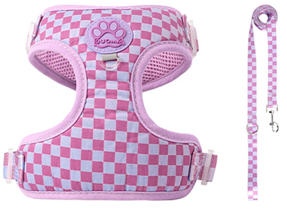 Plaid Dog Harness and Leash Set - Adjustable Pet Walking Kit