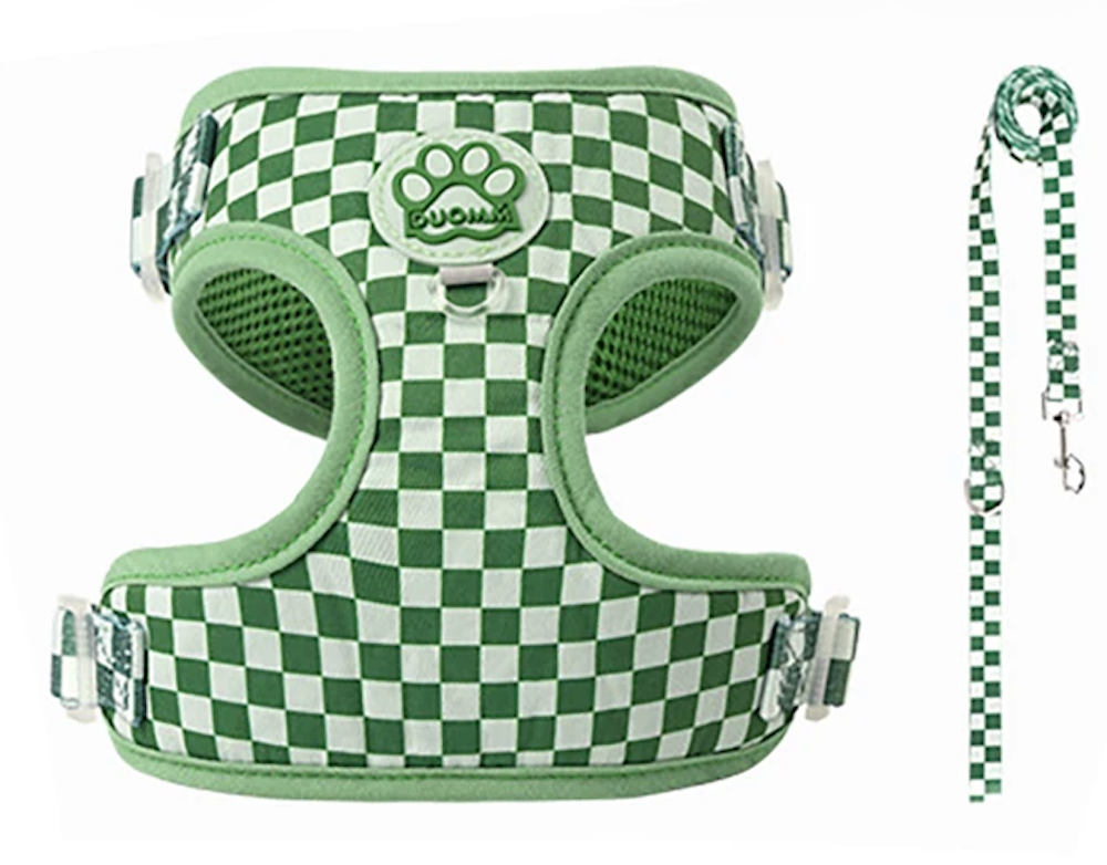 Plaid Dog Harness and Leash Set - Adjustable Pet Walking Kit