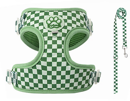 Plaid Dog Harness and Leash Set - Adjustable Pet Walking Kit