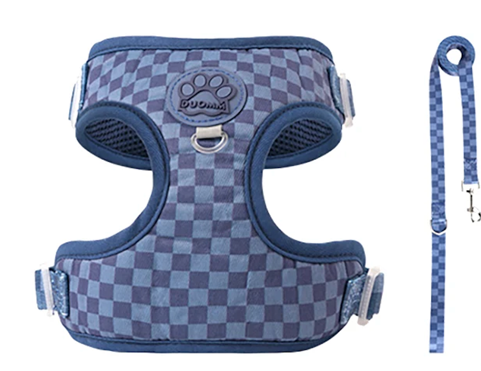 Plaid Dog Harness and Leash Set - Adjustable Pet Walking Kit