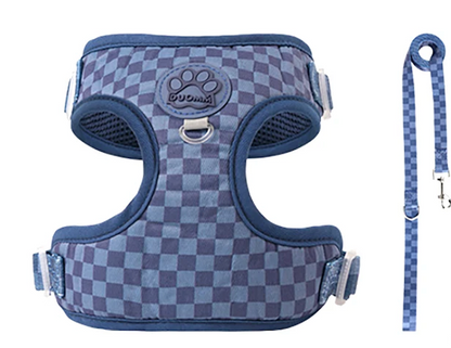 Plaid Dog Harness and Leash Set - Adjustable Pet Walking Kit