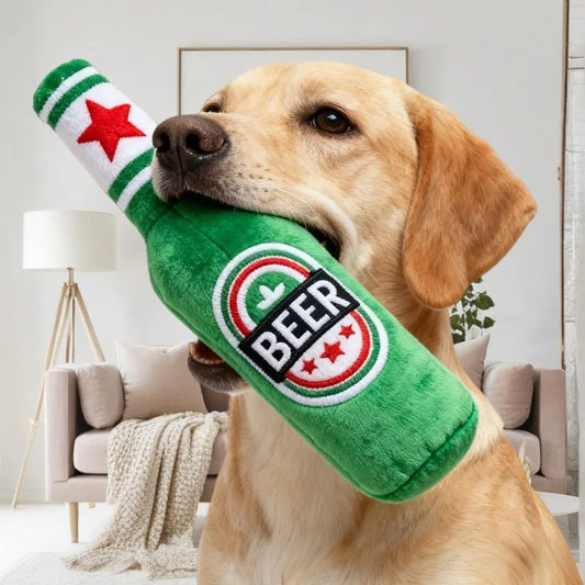 Realistic Beer Bottle Dog Toy - Squeaking Interactive Play Toy