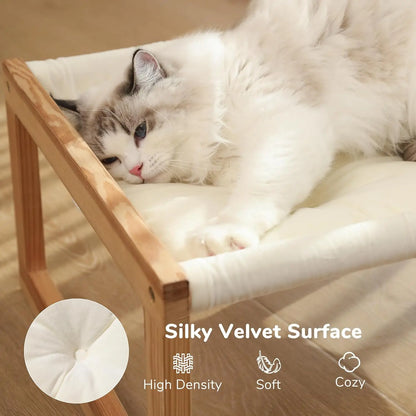 Cat Raised Wooden Bed With Removable Mattress Cover White 10kg