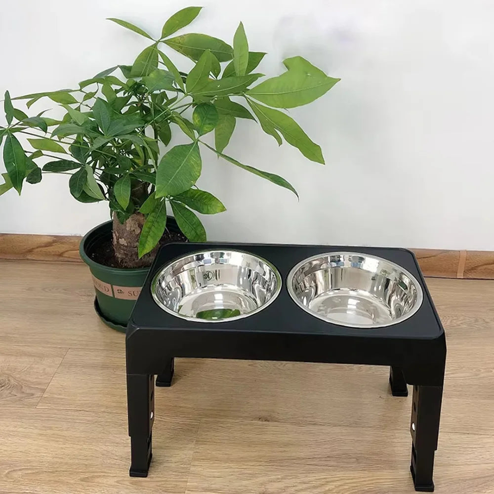 Elevated Dog Feeder With Adjustable Stand And Stainless Steel Bowls