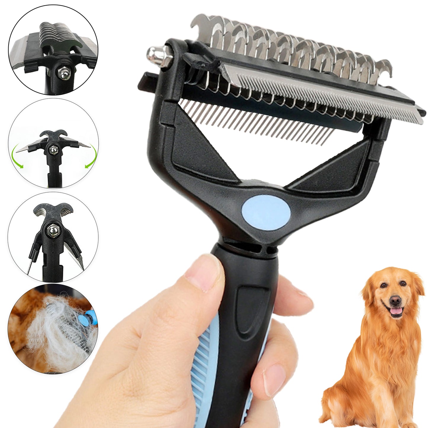 3 In 1 Pet Deshedding Brush - Dog Hair Remover & Grooming Tool