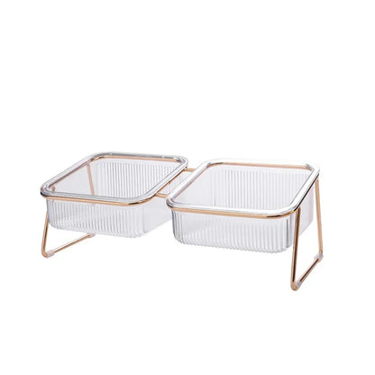 Elevated Cat Bowl Transparent Glass Double Bowl For Neck Protection