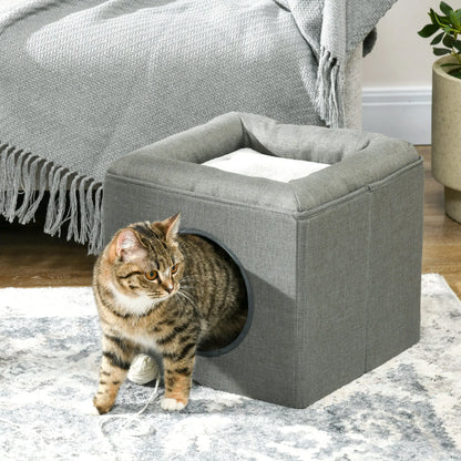 PawHut Cat Cave Two Level Cat House With Pillow And Bed