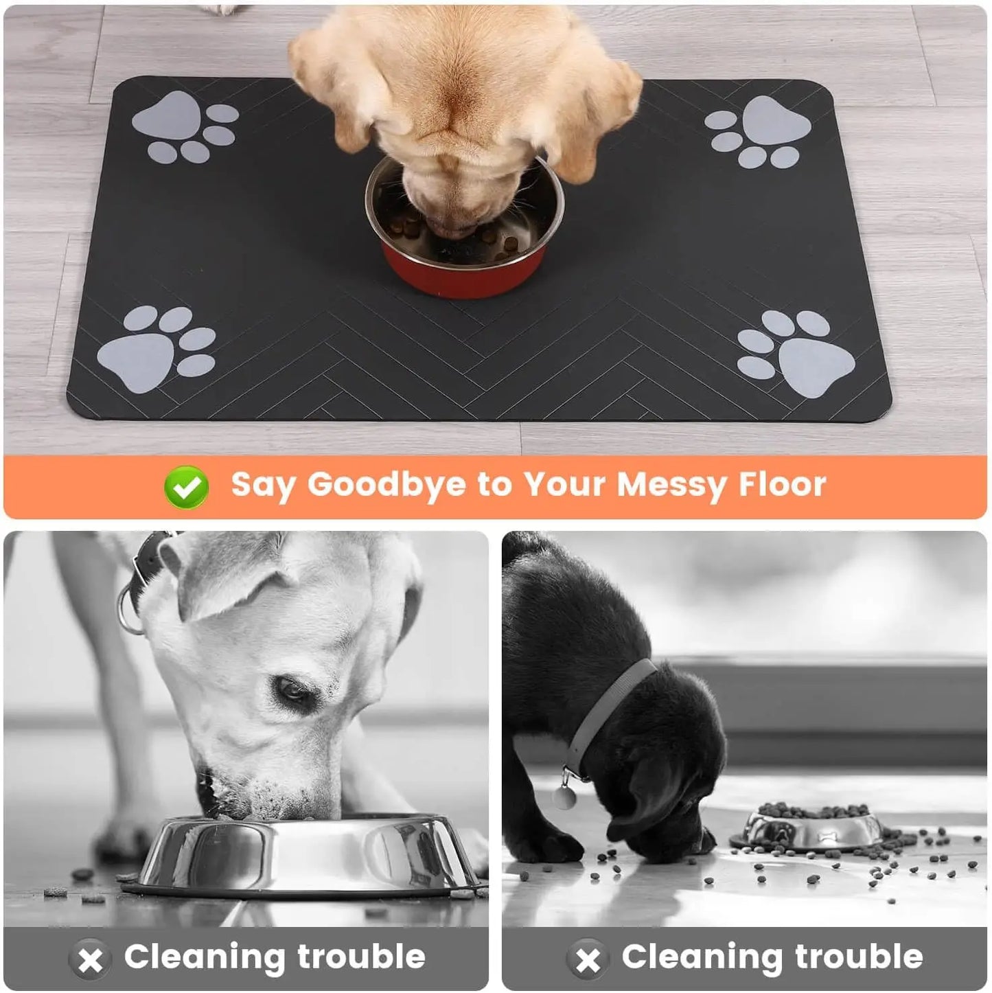 Pet Feeding Mat - Absorbent Waterproof Placemat For Dog Cat Food Water Bowl