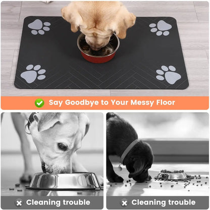 Pet Feeding Mat - Absorbent Waterproof Placemat For Dog Cat Food Water Bowl