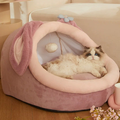 Cat Bed With Rabbit Ears - Soft Warm Pet Basket For Small Dogs