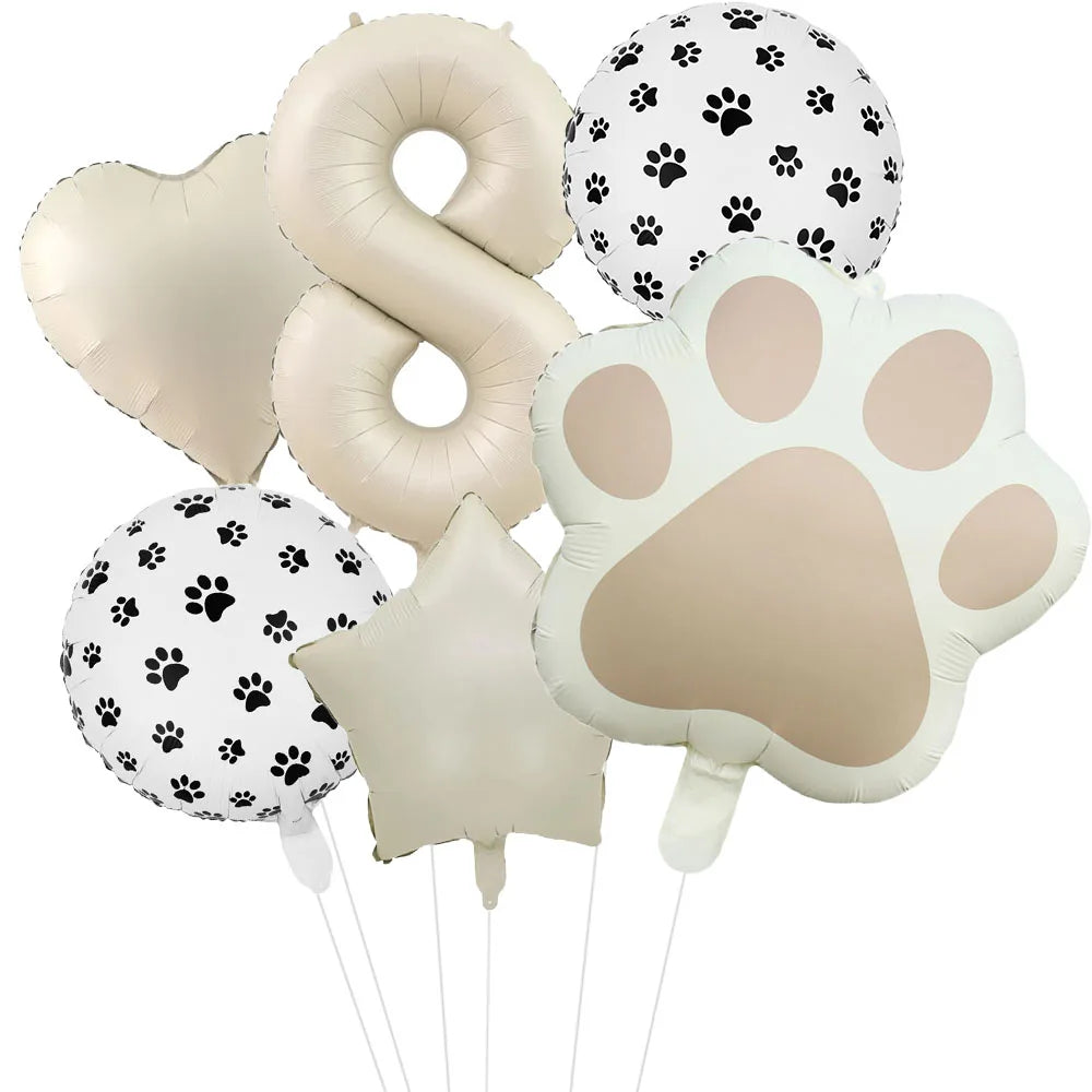 Animal Paw Party Balloons Set - 6 Piece Aluminum Foil Birthday Decor