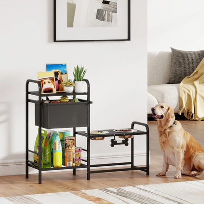 Elevated Dog Bowl With Height Adjustable Stand And Storage Space