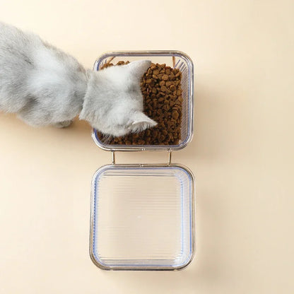 Elevated Cat Bowl Transparent Glass Double Bowl For Neck Protection