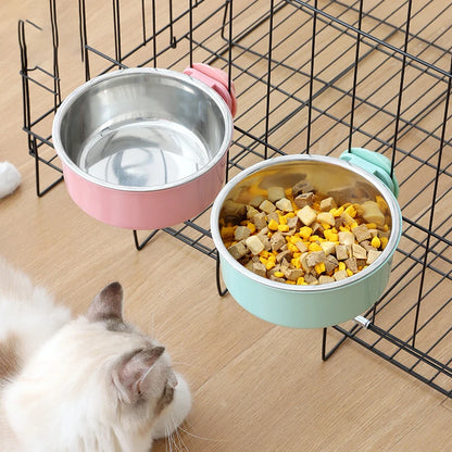 Pet Food Bowl Hanging Stainless Steel 2-in-1 Detachable Design
