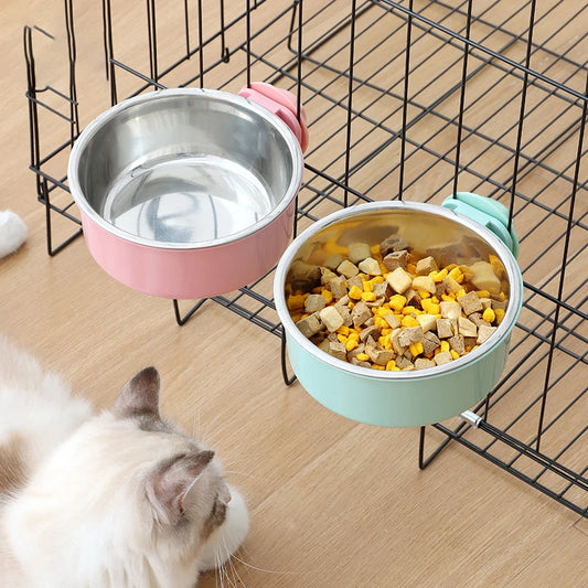 Pet Food Bowl Hanging Stainless Steel 2-in-1 Detachable Design