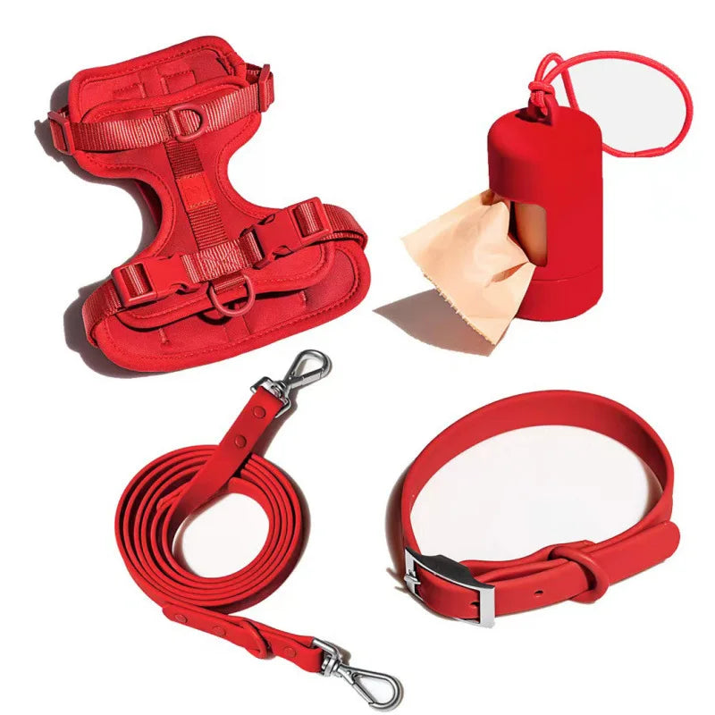 Dog Chest Harness Set - 11 Colors Waterproof PVC with Leash