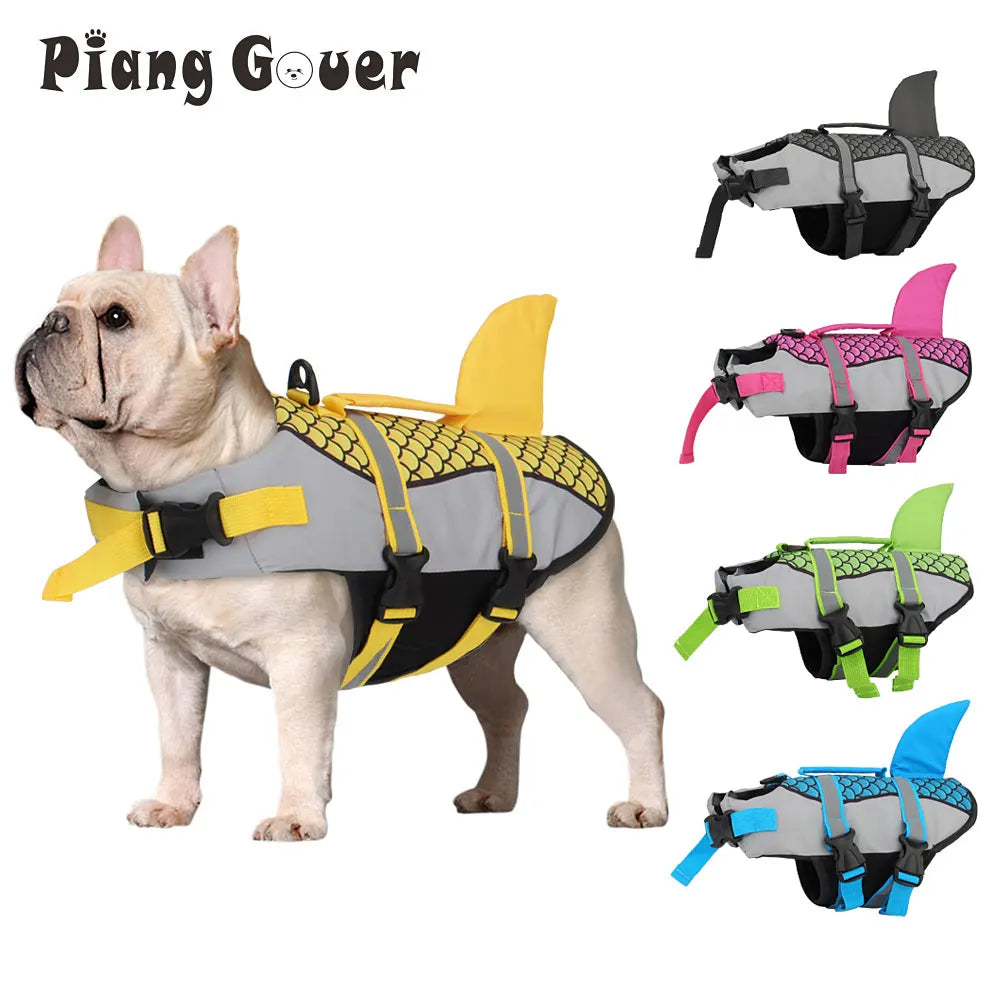 Shark Pattern Dog Life Jacket Swimming Vest Pet Safety Harness