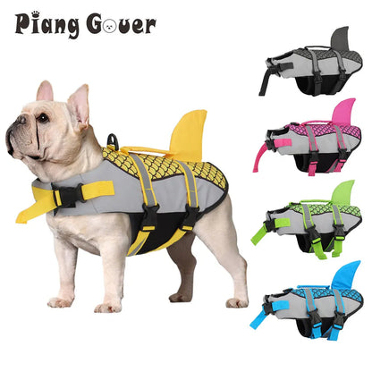 Shark Pattern Dog Life Jacket Swimming Vest Pet Safety Harness