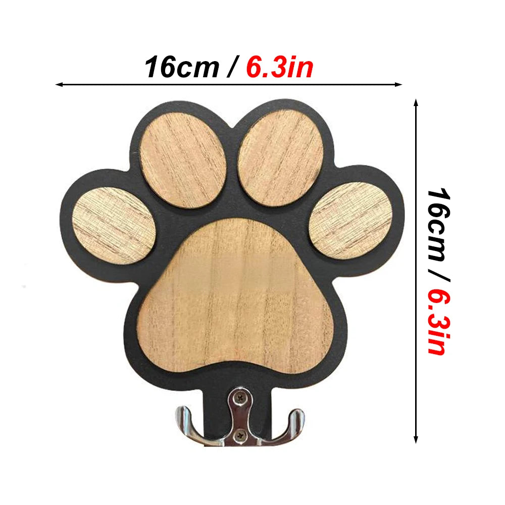 Paw Print Wooden Dog Leash Hanger Wall Hook for Pet Accessories