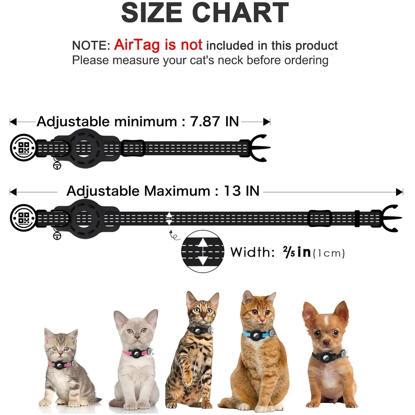 Cat GPS Collar With QR Code Tag And Airtag Case Reflective Breakaway