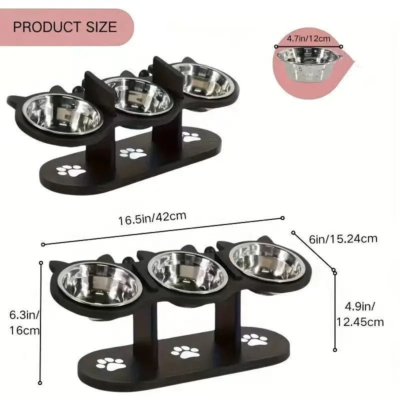 Elevated Cat Bowl With Adjustable Wood Stand And Stainless Steel