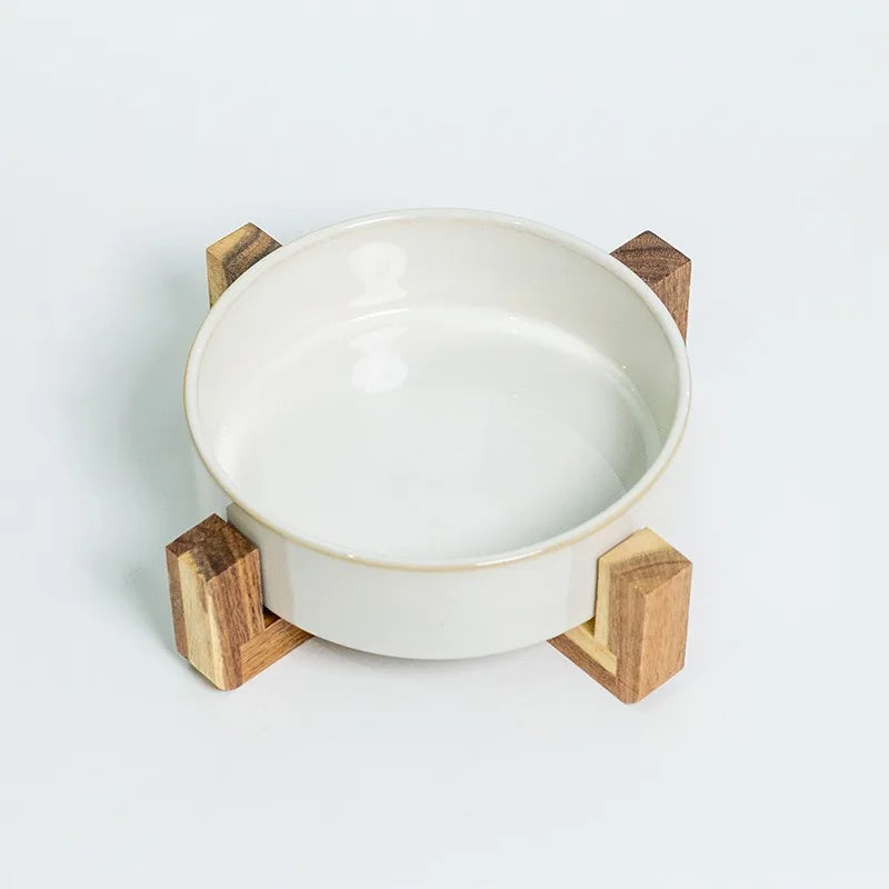Japanese Ceramic Pet Bowl Set With Slow Feeder And Wood Stand