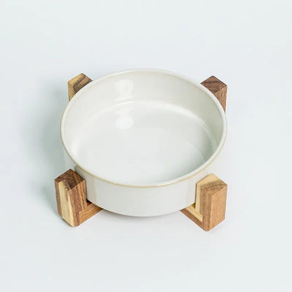 Japanese Ceramic Pet Bowl Set With Slow Feeder And Wood Stand