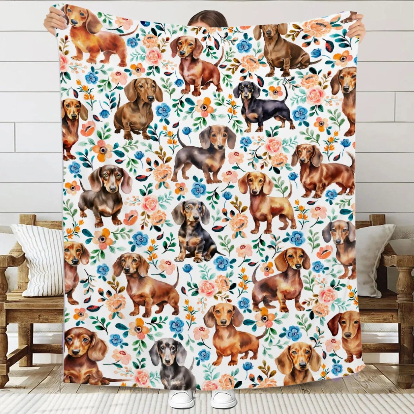 Cute Dachshund Blanket - Soft Flannel Cartoon Printed Throw