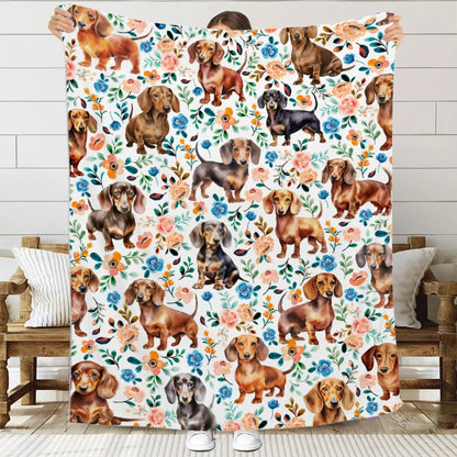 Cute Dachshund Blanket - Soft Flannel Cartoon Printed Throw