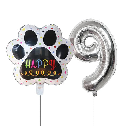 Dog Birthday Party Balloons Set - 30 Inch Paw Print Aluminum Foil