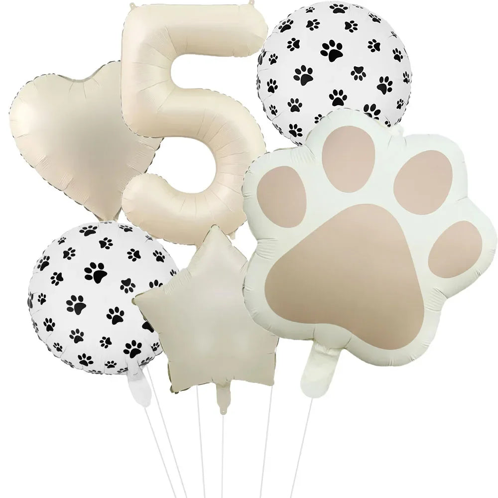 Animal Paw Party Balloons Set - 6 Piece Aluminum Foil Birthday Decor