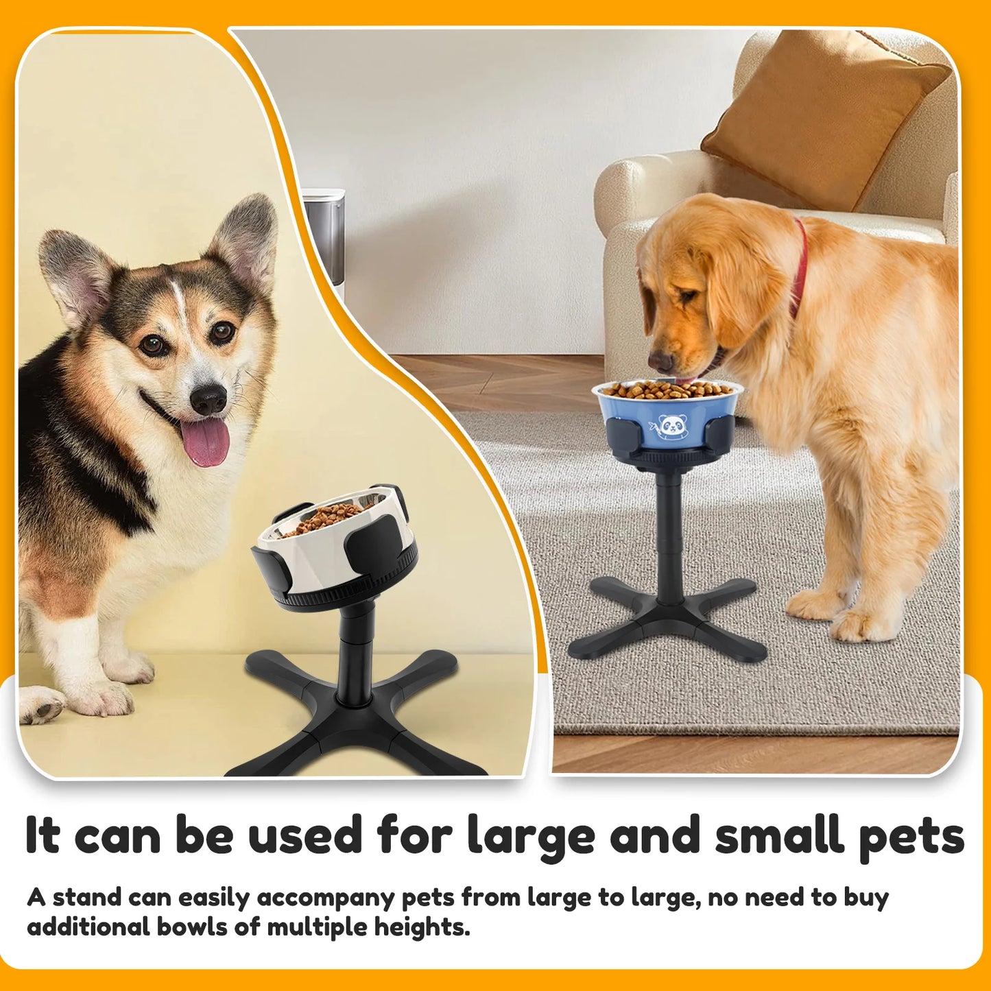 Adjustable Dog Bowl Stand With Stainless Steel Bowl Non Slip Design