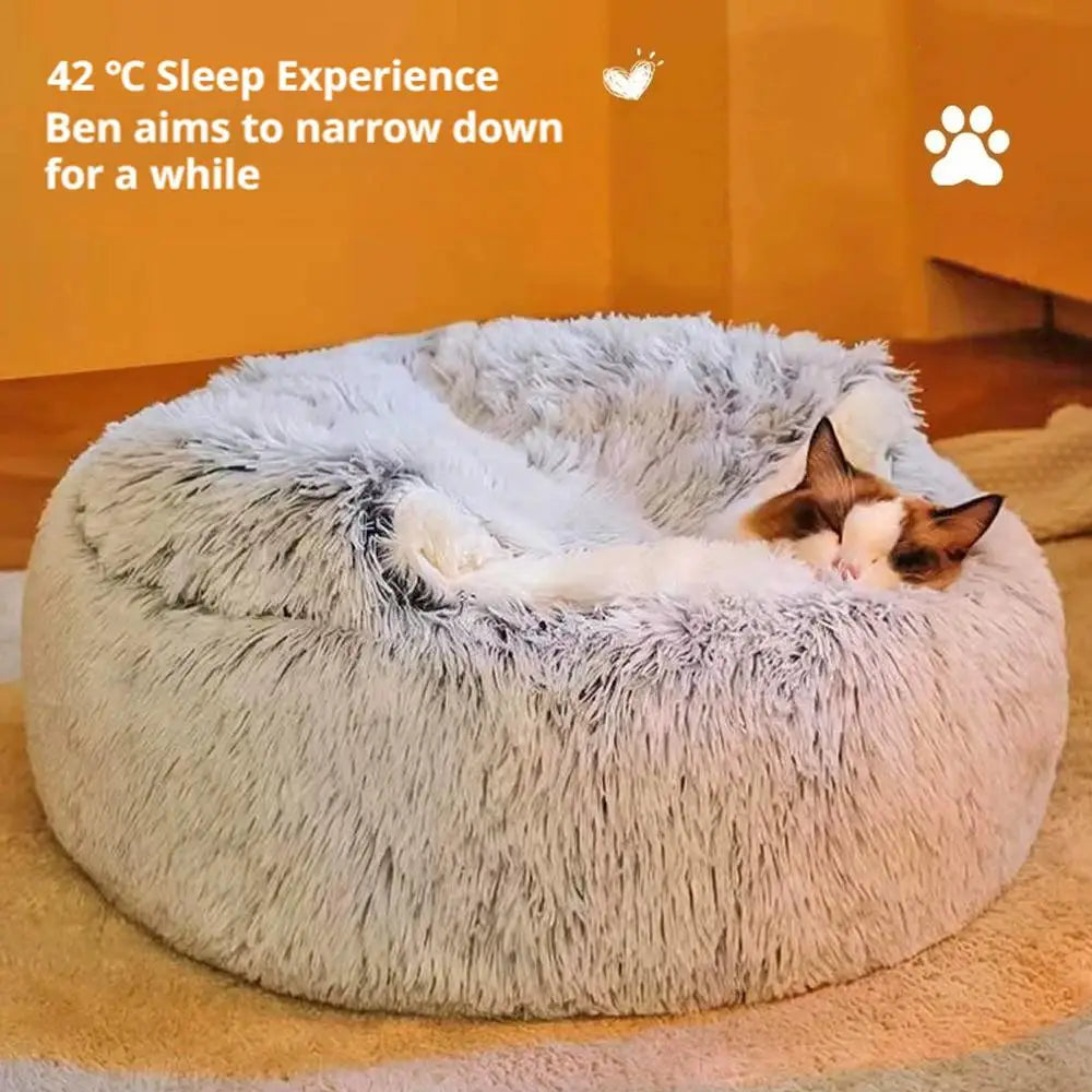 2 In 1 Soft Plush Pet Bed With Cover Round Cat Bed For Small Dogs