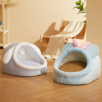 Cat Bed With Rabbit Ears - Soft Warm Pet Basket For Small Dogs