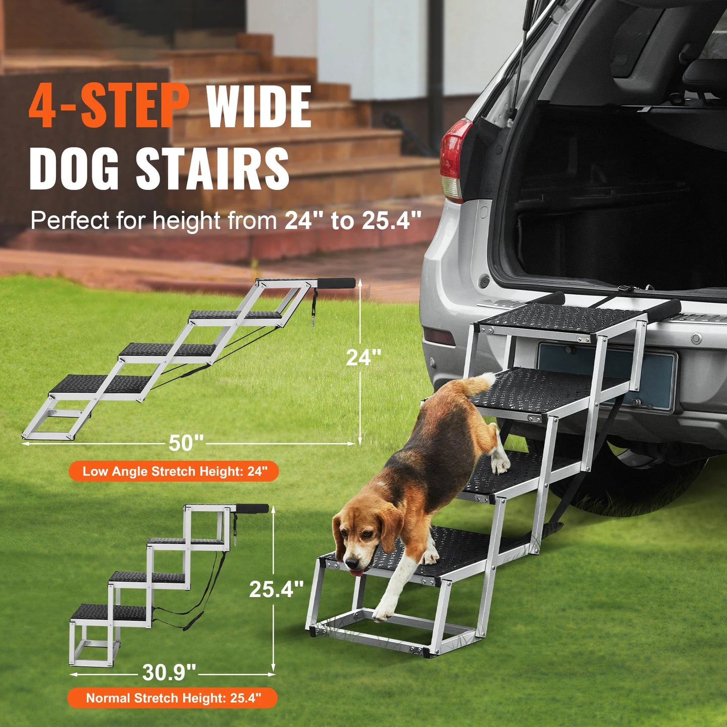 SucceBuy Dog Car Steps - Wide Folding Pet Stairs for SUV Truck